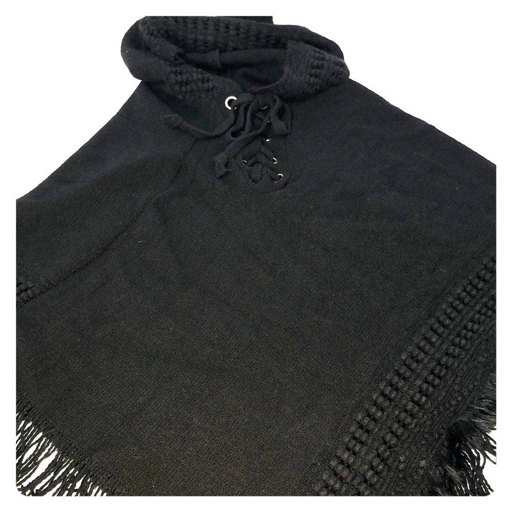 Pullover shawl fashion Crochet Black with hood